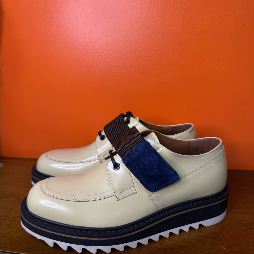 Dries Van Noten yellow leather and brown strap oxford